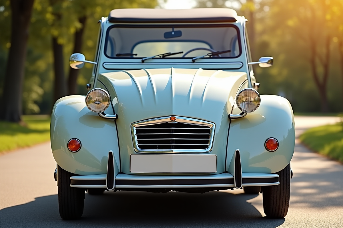 2CV restaurée garée en plein air en journée ensoleillée