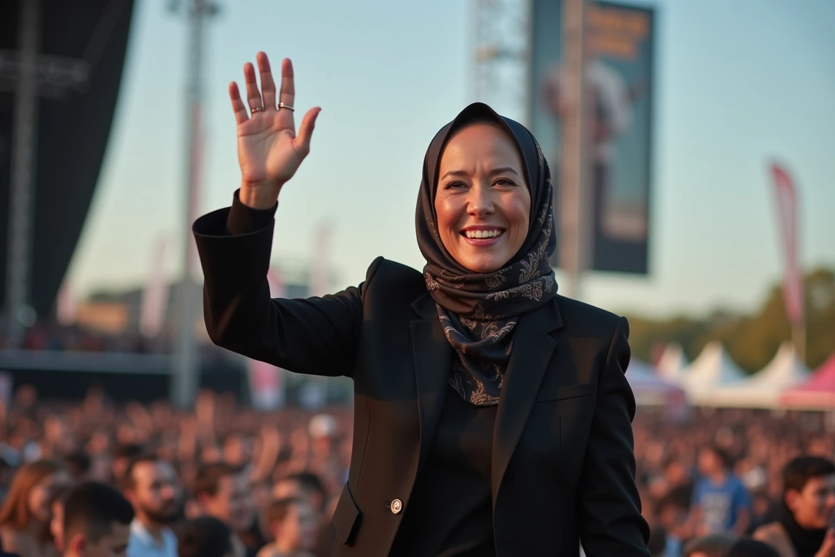 Chanteuse en costume moderne sur scène lors d