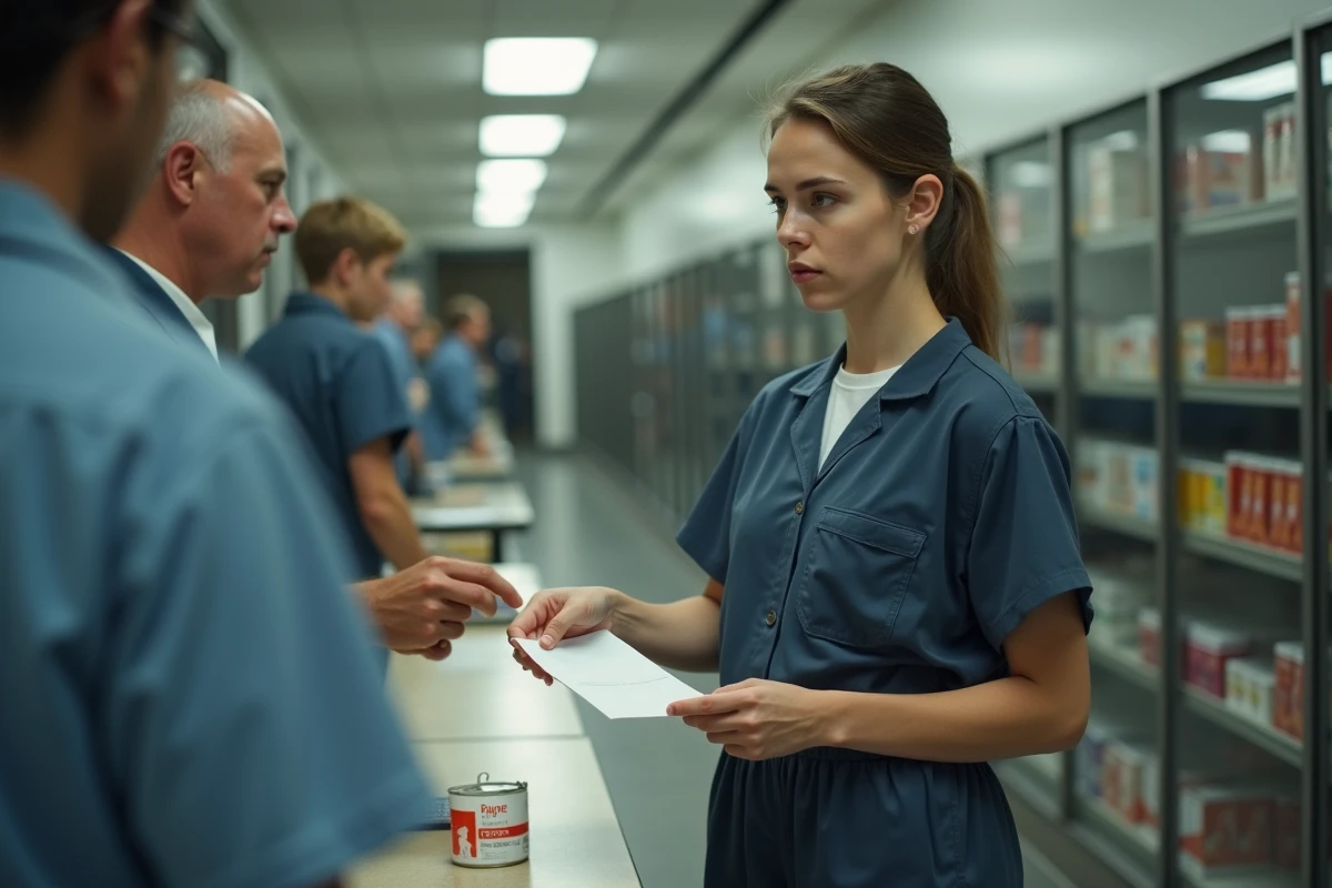 Jeune femme en file à la commissaire en prison