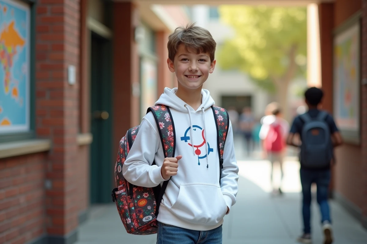 Garçon de 12 ans avec sac personnalisé à l