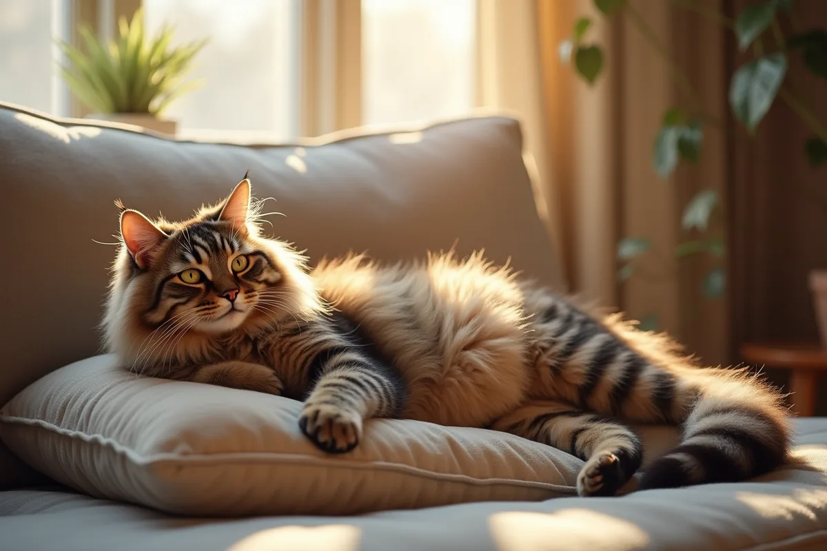Coussin confortable pour chat dans un intérieur accueillant