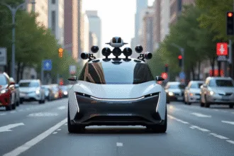Véhicule autonome circulant à Tokyo sans conducteur visible