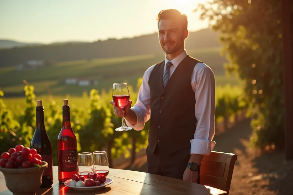 Dégustation d'un vin rouge pétillant italien avec un verre élégant