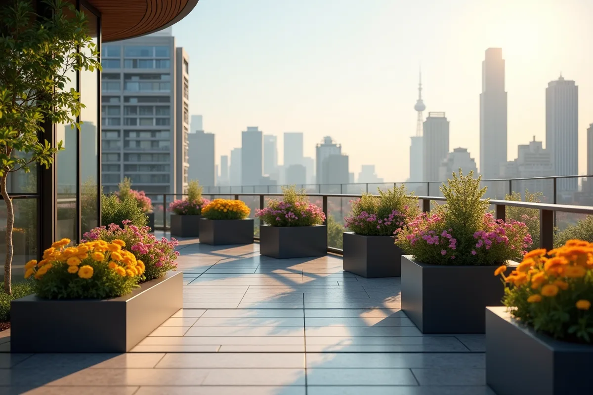 Jardinières rectangulaires décorant un balcon avec des plantes variées
