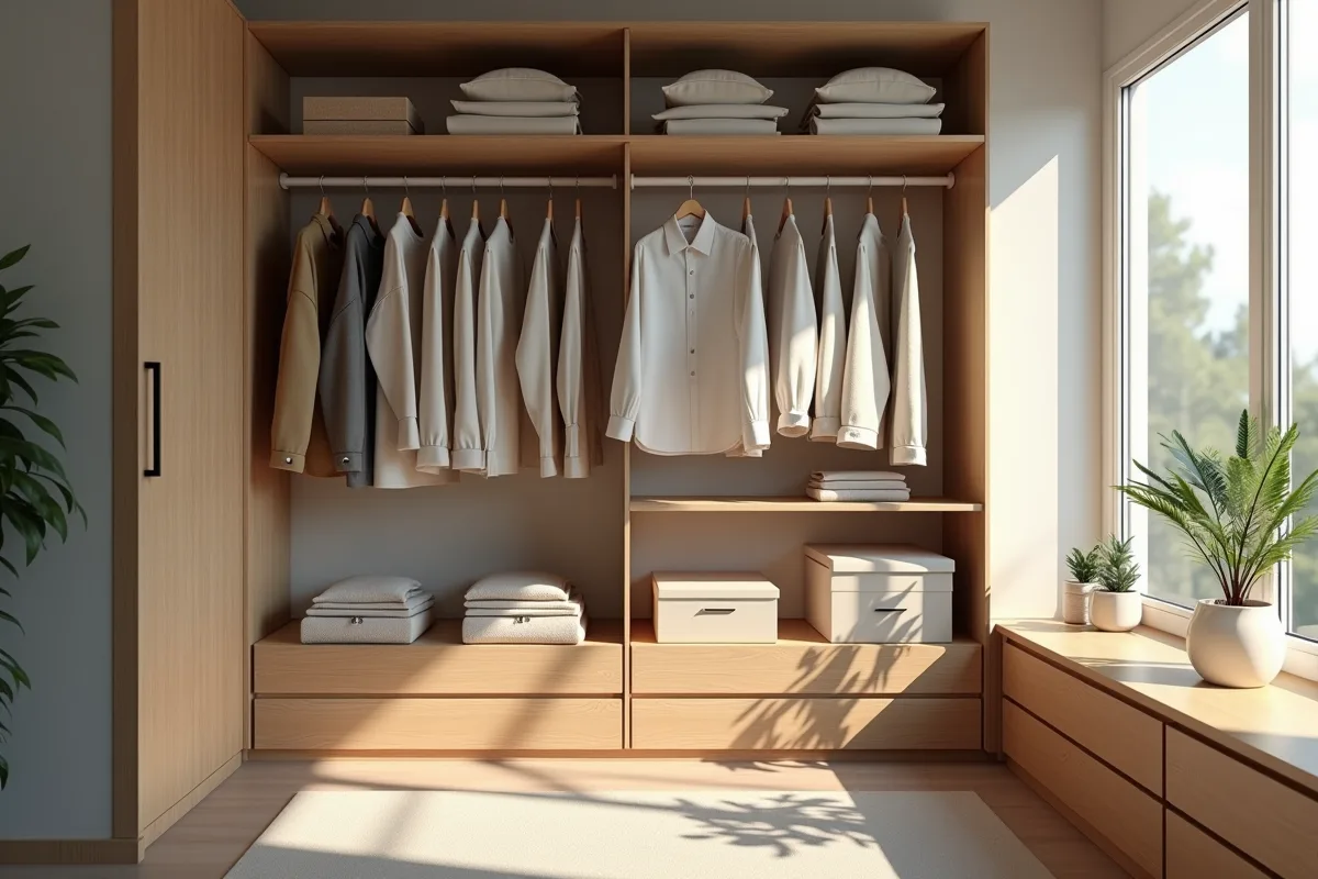 Vêtements triés dans une garde-robe bien organisée