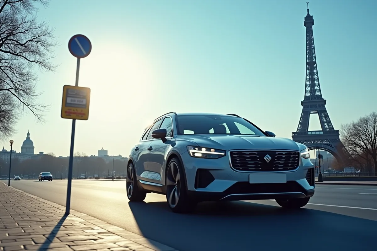 Autocollant orange sur le pare-brise d'un monospace diesel récent