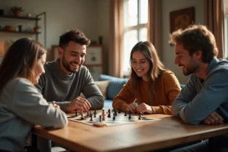 Groupe d'amis jouant à un jeu de société convivial
