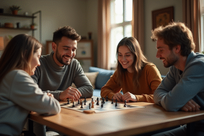 Groupe d'amis jouant à un jeu de société convivial