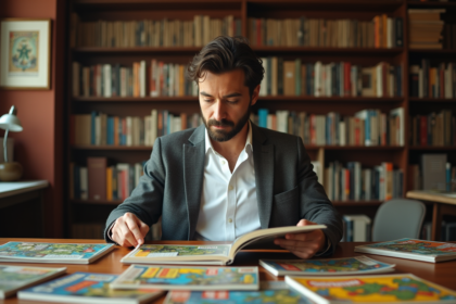 Historien examinant des comics Teenage Mutant Ninja Turtles