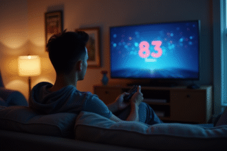 Jeune homme frustré regardant la TV avec erreur Disney 83