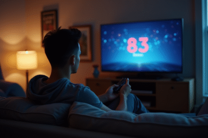 Jeune homme frustré regardant la TV avec erreur Disney 83
