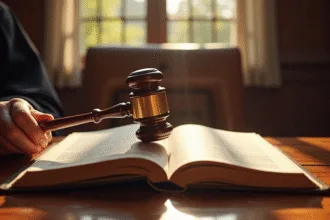 Main de juge avec marteau sur code civil français
