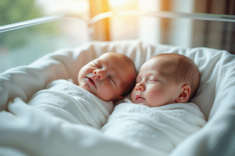 Jumeaux bébés nouveau-nés dans une couverture blanche