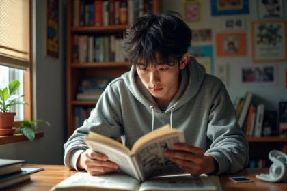 Jeune homme lisant un manga One Piece avec une expression perplexe face à un chapitre manquant