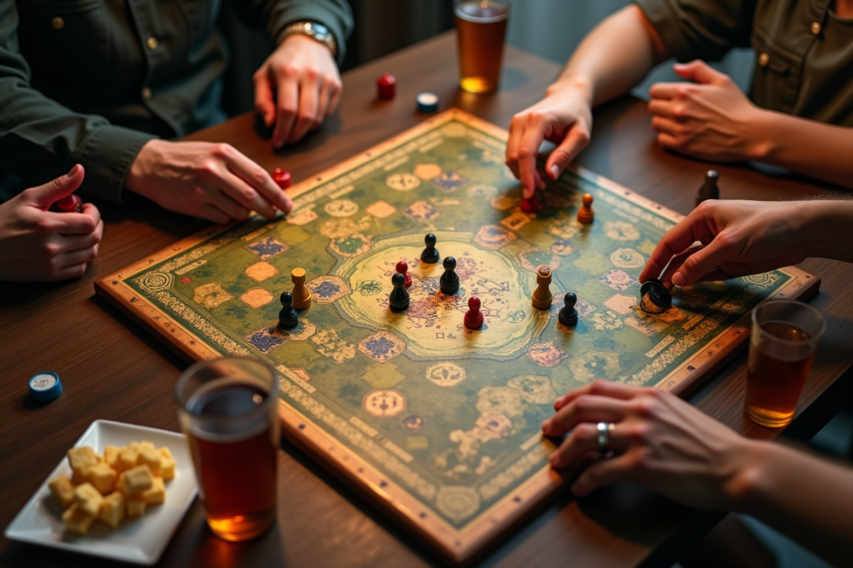 Mains déplaçant des pièces sur un plateau de jeu stratégique