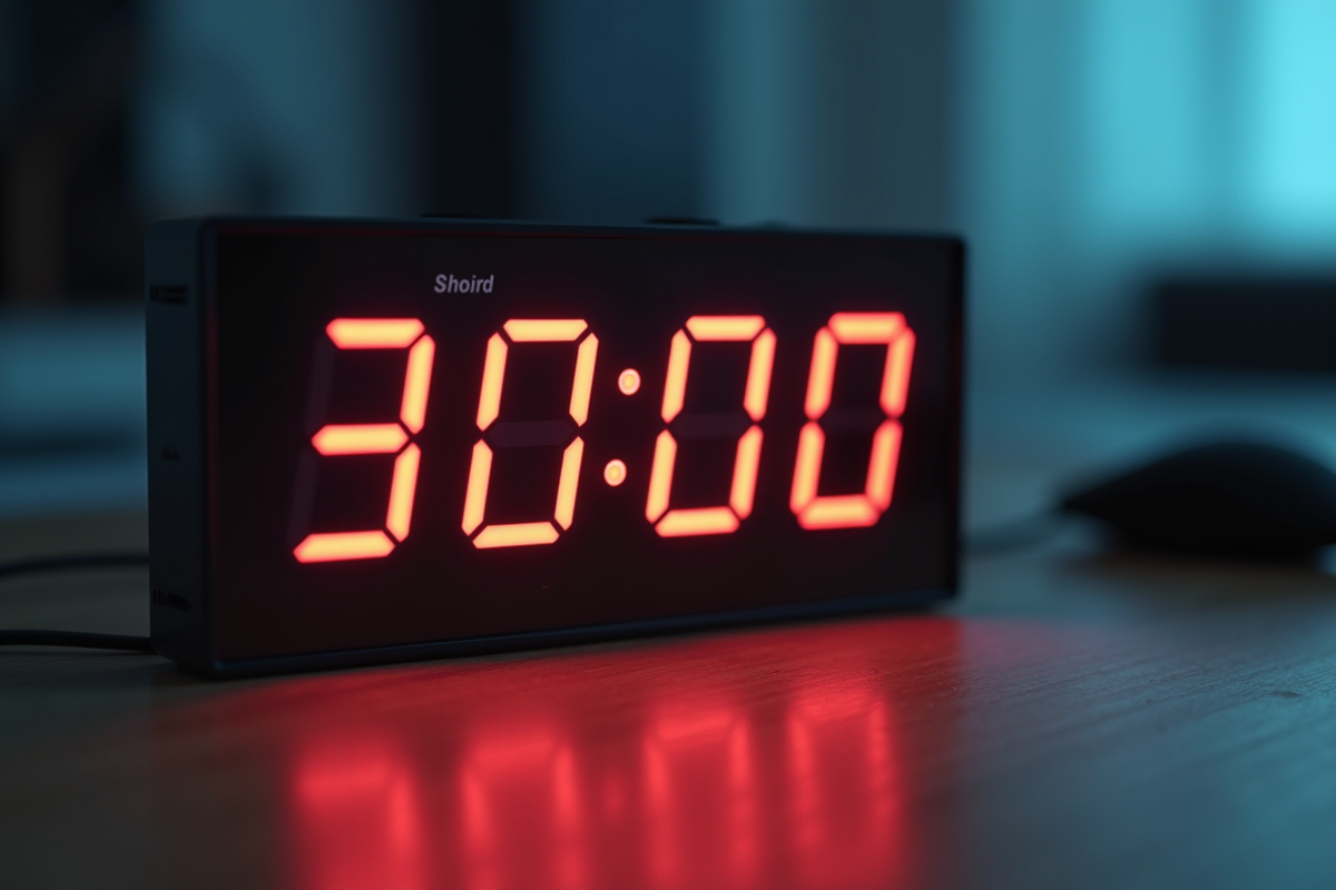 Minuteur digital sur un bureau moderne affichant 300 heures