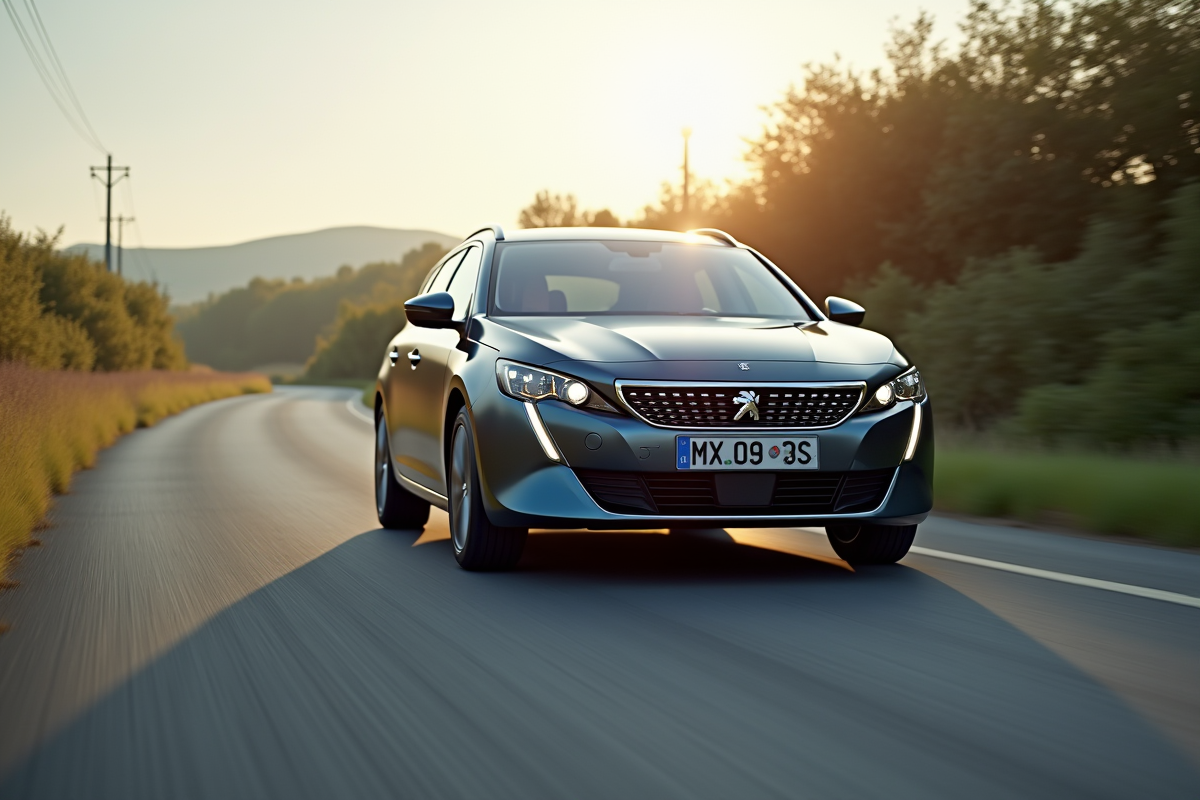 Peugeot 508 SW vue de bas sur route de campagne