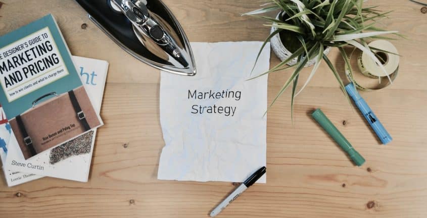 white printing paper with Marketing Strategy text